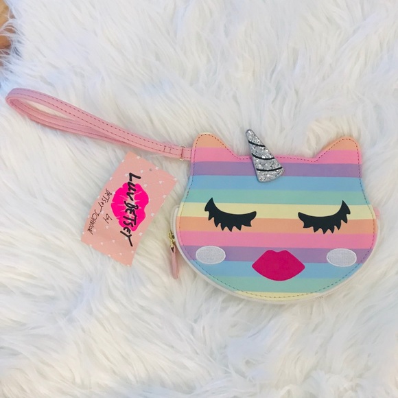 BETSEY JOHNSON Rainbow Unicorn Kitty Wristlet - Picture 1 of 5